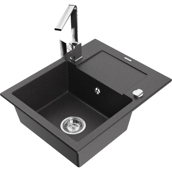 Mexen Enzo мивка от гранит с 1 отделение и отцедник и кухненски смесител Rita, черно с пръски - 6506-76-670300-00 (6506-76-670300-00)
