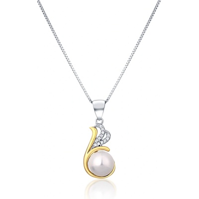 JwL Luxury Pearls Strieborný bicolor náhrdelník s pravou perlou a zirkónmi JL0786