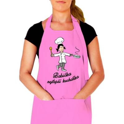 Kariban HobbyTriko Kuchyňská zástěra Babička nejlepší kuchařka Růžová (Light Pink)