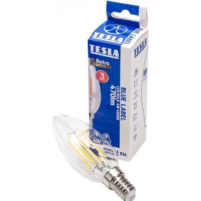 Tesla FILAMENT RETRO sviečka E14, 4W, denná biela