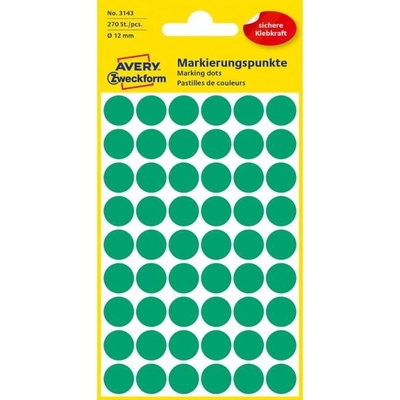 Etikety kruhové 12mm Avery zelené AV003143