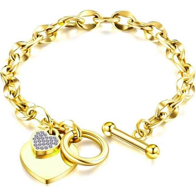 BRUNOshop.cz Provlékací náramek DVĚ SRDCE s kamínky GOLD S3781