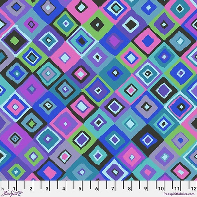 Bavlněná látka geometrická fialová | Kaffe Fassett – Square Dance Blue