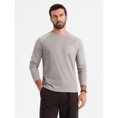 Ombre Clothing Мъжка сива памучна тениска с дълъг ръкав Ombre Clothing | Siv | МЪЖЕ | S