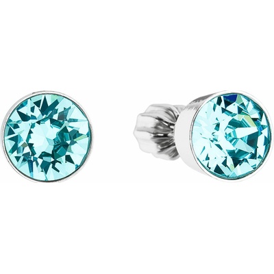 Evolution Group strieborné náušnice kôstka s krištálmi modré okrúhle 31113.3 light turquoise