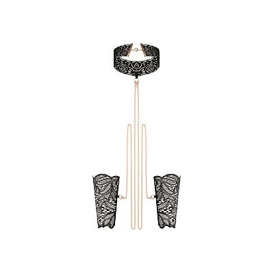 Rosy Gold Lace Cuffs and Collar Black, obojek s náramky