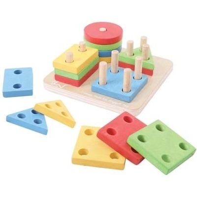 Bigjigs Toys - Дървен пъзел за сортиране с геометрични форми