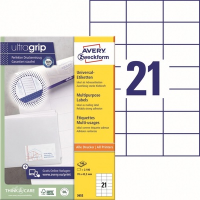Avery Zweckform Etikety 100 listů A4 bílé 70 x 42,3 mm univerzální 3652