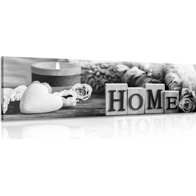 Obraz zátišie s nápisom Home v čiernobielom prevedení