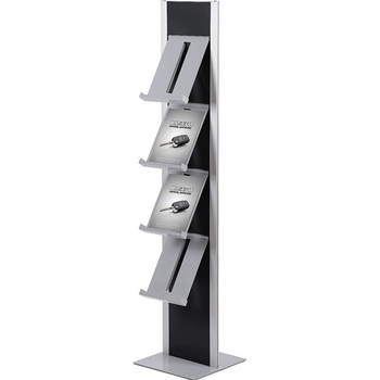 Jansen Display Stojan na letáky totem so 4 policami, čierno-strieborný, 417 x 1674 mm