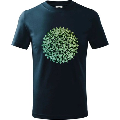 Mandala zelenožlutá tričko detské tmavomodrá
