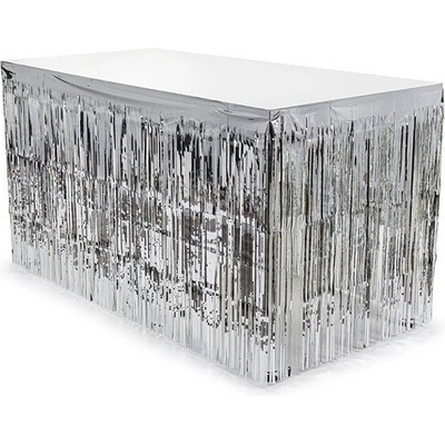 PartyDeco Rautová sukně třásně stříbrné 300x80 cm