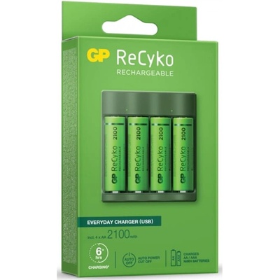 GP Зарядно устройствo GP B421, за батерии 4 x AA и AAA, с включени батерии 4x AA 2100mA (B421-210AAHCE-EB4)