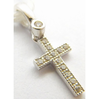 Klenoty Budín Dámský zlatý přívěsek křížek se zirkony v bílém zlatě GUPWB-35441