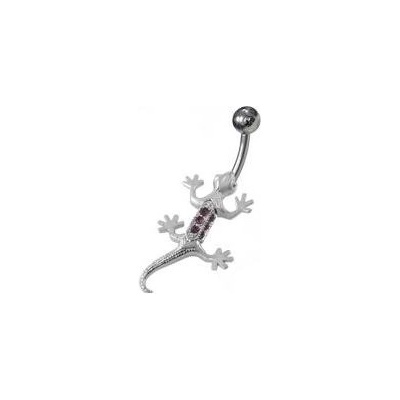 Šperky4U stříbrný piercing do pupíku ještěrka tmavě fialové zirkony BP01284-A