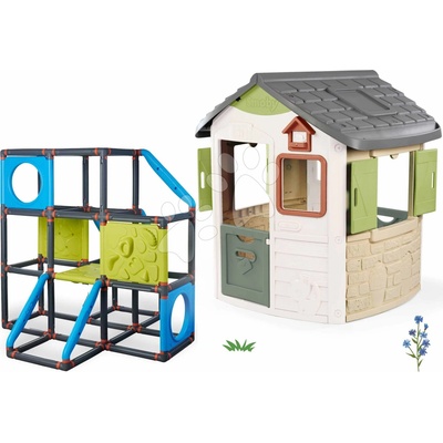 Smoby Set domček a preliezačka s lezeckými stenami Frame Kraxxl Life Jura Lodge rozšíriteľný s kŕmidlom pre vtáčiky