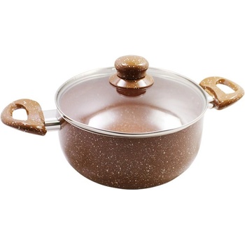 Elekom Тенджера мрамор кафява ЕК-20 mbr, Стъклен капак, Висококачествен алуминий, Незалепващо покритие, 2, 7 литра, 20х8, 5 см (ek-20 mbr)