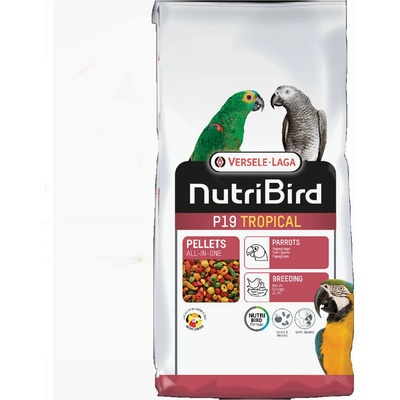 Versele-Laga Nutribird P19 Tropical - Пълноценна храна за големи папагали при развъждане - екструдирани пелети - многоцветни с тропически вкус, 10 кг