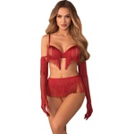 Obsessive Rossay Red 4-pcs Crotchless Set Red XXL/3XL