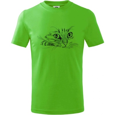 Mačka tvár kresba tričko detské Apple Green