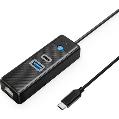 Orico PW3UR25-C3 USB hub 3 porty 1x USB-A 3.0 1x USB-C 3.0 1x RJ45 2.5G Ethernet 0,15 m – černá