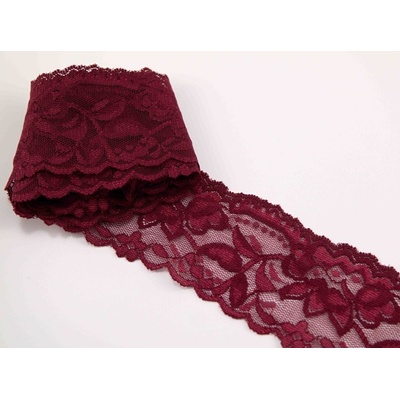 Elastická čipka - vínová - šírka 5 cm