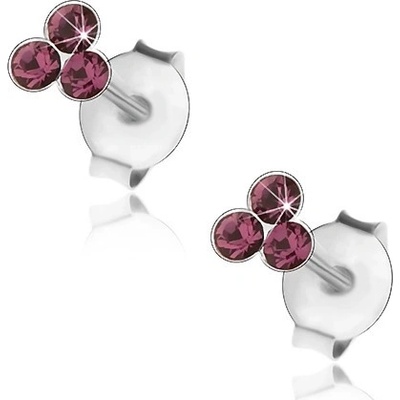 Šperky eshop tři kulaté krystalky Swarovski fialové barvy I40.20