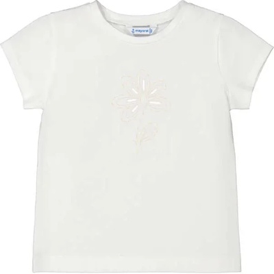 MAYORAL Тениска къс ръкав basic Бял цвят с бродирано цвете за мини момиче Mayoral
