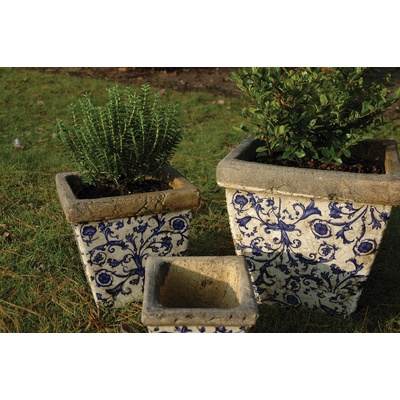 ESSCHERT DESIGN Kvetináč modrobiela keramika "AGED CERAMIC" sada 3ks 11 cm 14 cm a 19 cm