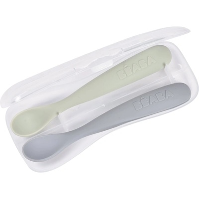 Beaba Set of 2 Ergonomic Spoons лъжичка с калъфка Pebble Green 4m+ 2 бр