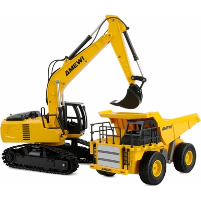 Amewi RC Sada 2 v 1 RC sklápěč dumper a RC pásový bagr, 9 kanálů, RTR v měřítku 1:24