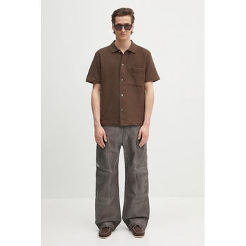 Norse Projects Памучна риза Norse Projects Gustav Crochet Jersey Shirt в кафяво със свободна кройка с класическа яка N01.0683. 2033 (N01.0683.2033)