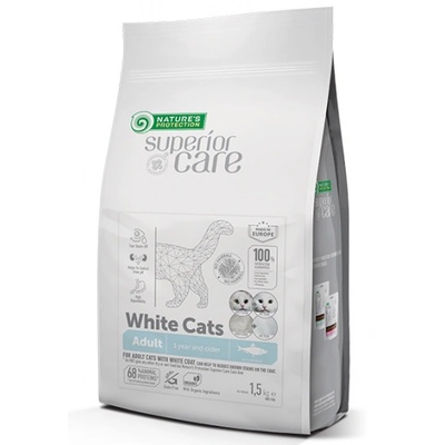 Nature's Protection Nature's Protection CAT Superior Care White Cat Adult - пълноценна храна, без зърно, с херинга за израснали котки с бяла козина, 1, 5 кг, Литва