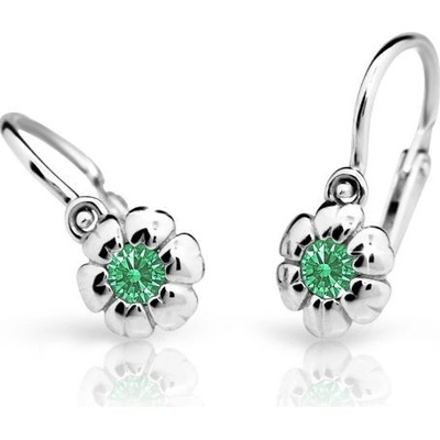 Danfil dětské náušnice kytičky C2151 z bílého zlata s kamínkem Emerald Green zapínání brizura