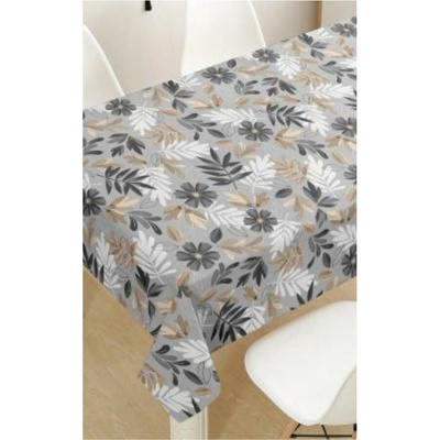 IMPOL TRADE Obrus PVC PR003 návin 20 m x 140 cm listy sivo-béžové s kvetmi