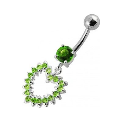 Šperky4U stříbrný piercing do pupíku světle zelené zirkony BP01004-G