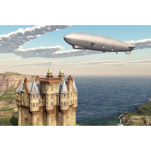 DIMEX ART Флизелинов фототапет шотландски замък и дирижабъл 375 x 250 см
