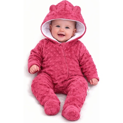 Baby Nellys Kombinézka/overálek MINKY s kapucí a oušky sytě růžová – Zboží Dáma