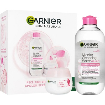Garnier Skin Naturals Rose Cream pleťový krém 50 ml + Skin Naturals All-in 1 micelární voda 400 ml + dárková sada pro ženy