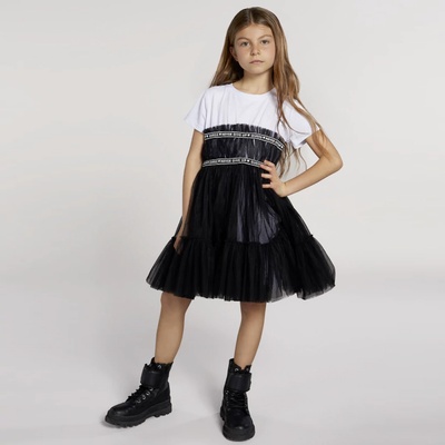 Guess Разкроена комбинирана рокля в черно за момиче Guess