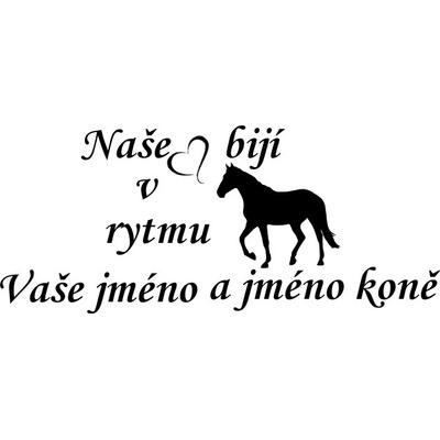 Nažehlovací nápis naše srdce s koněm Vzor: 5, Potisk: černá