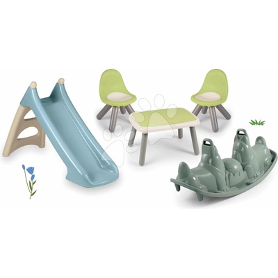 Smoby Set šmykľavka s vodnou hrou a obojstranná hojdačka XS Slide Blue Life dĺžka šmyku 90 cm a stôl s dvoma stoličkami KidChair
