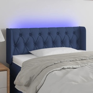 vidaXL LED горна табла за легло, синя, 103x16x78/88 см, плат (3123568)