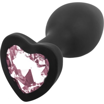 Sunfo - силиконов анален плъг със сърцевиден камък (черно-розов)