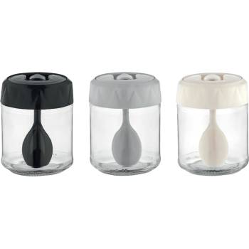 Mercanlar M-161019-Буркан за подправки с лъжица "Lexa" 210cc ЧЕРЕН / БЯЛ и СИВ капак (0154431)