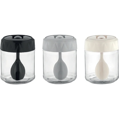 Mercanlar M-161019-Буркан за подправки с лъжица "Lexa" 210cc ЧЕРЕН / БЯЛ и СИВ капак (0154431)