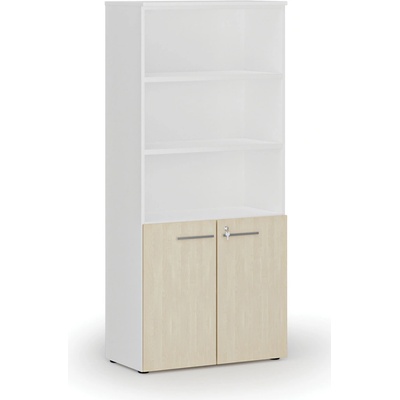 Primo Kombinovaná kancelárska skriňa WHITE, dvere na 2 poschodia, 1781 x 800 x 420 mm, biela/breza