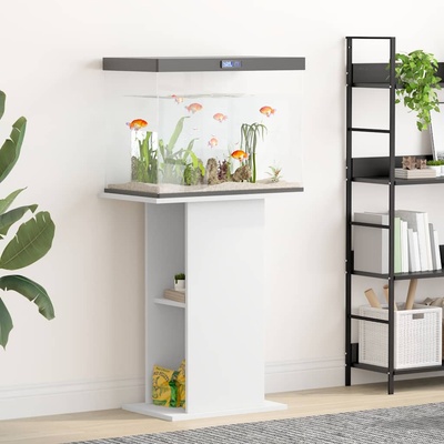 vidaXL Поставка за аквариум, бяла, 60, 5x36x72, 5 см, инженерно дърво (833639)