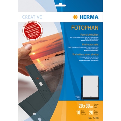 HERMA Fotophan zakládací kapsa na foto 20x30 cm černá, 2x foto (na šířku), 10 listů, Polypropylen (PP)