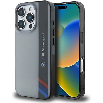 BMW Калъф BMW Motosport IML Vertical Stripe iPhone 16 Pro - сив (3666339325466)